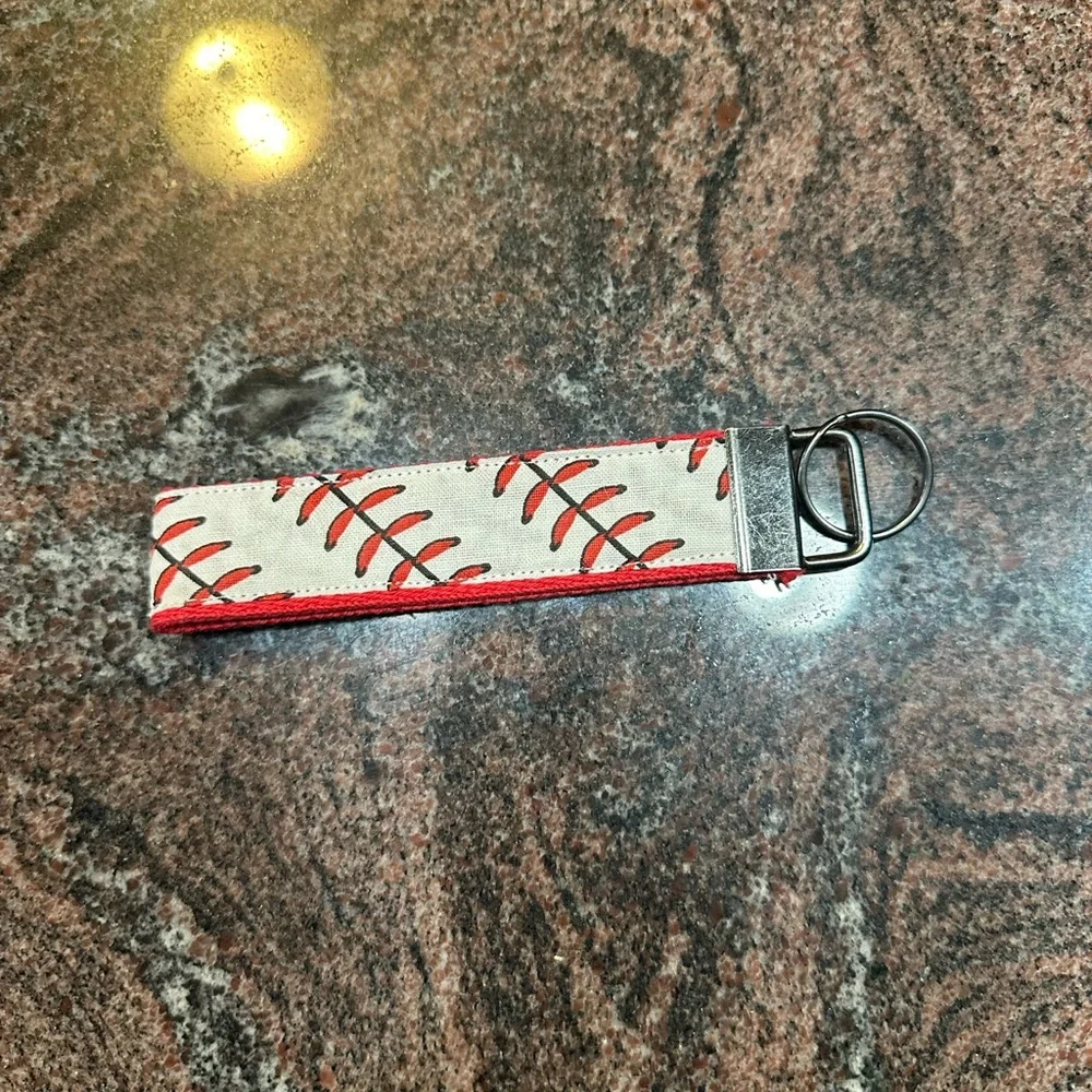 Handmade baseball wristlet key fob keychain